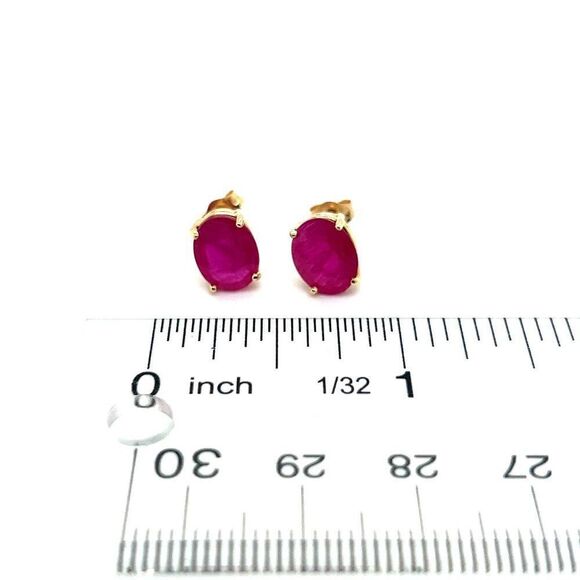 Natural Ruby Stud Earrings 14k Yellow Gold 4.18 TW Certified 307907 - Picture 3 of 12